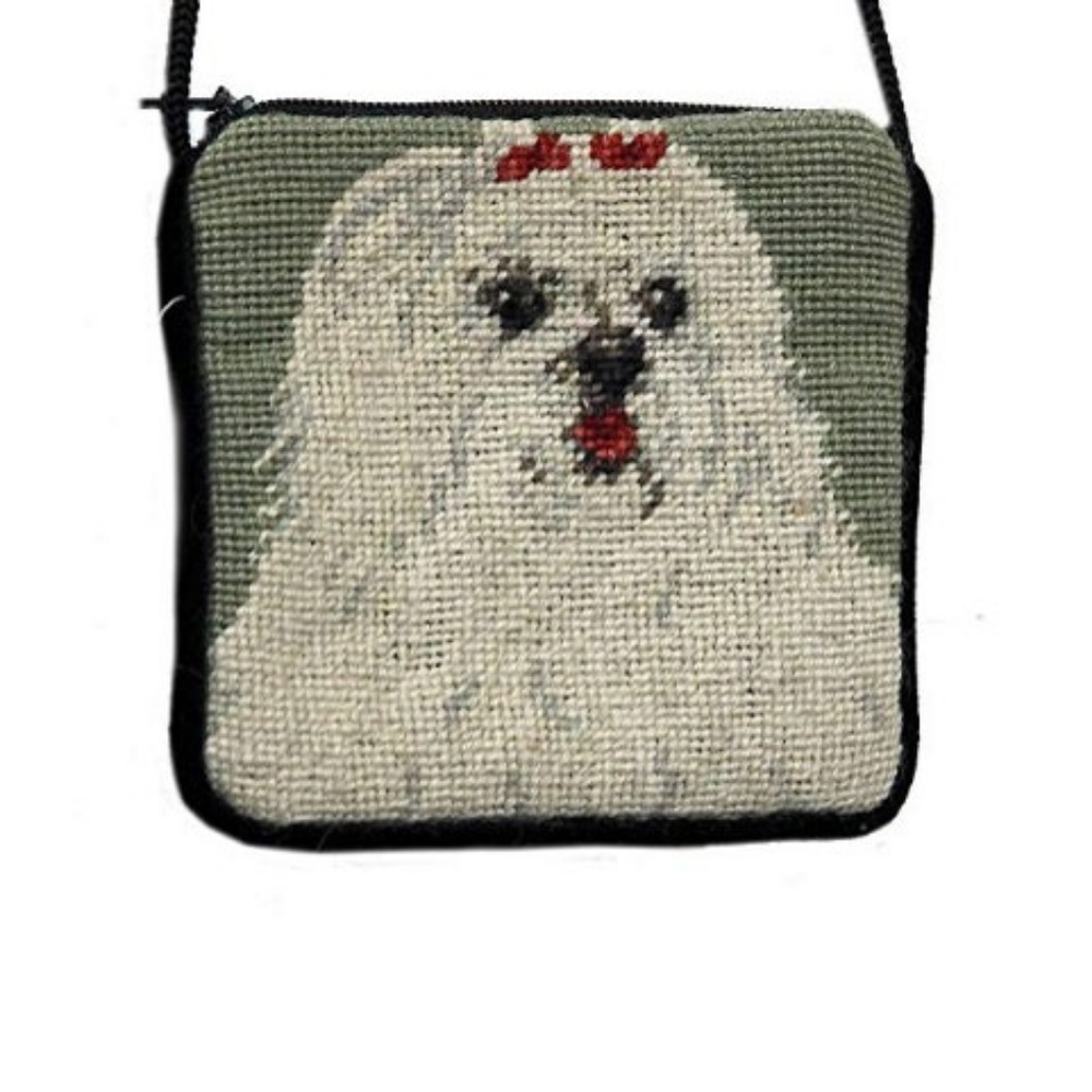 Tiny Needlepoint Purse Pouch Maltese 4.5"x4"